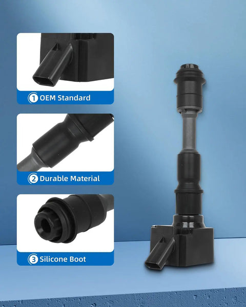 UF756 Ignition Coil Pack With Iridium Spark Plugs Kit For Volvo XC60 XC90 S60 2.0L showing durable material and silicone boot