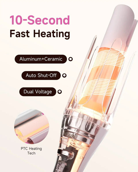 10-second fast heating feature of 5 In 1 Auto Curling Iron Set With Interchangeable Barrels 1 Inch 1.25 Inch 1.5 Inch Curling Wand