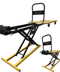 Heavy Duty 660 Lbs Electric Hydraulic Lift Table Cart With Portable Folding Scissor Design For Easy Warehouse Loading And Transporting Goods Onto Trucks Or Delivery Vans One Touch Control, showcasing its foldable frame and control panel.