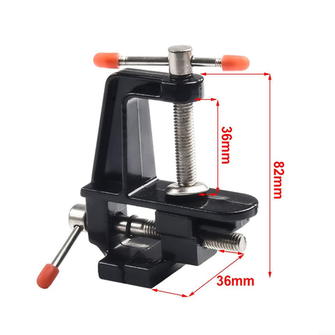 Handy Space Saving Mini Bench Vise With Cast Aluminum Body And Steel Screw, lightweight and portable, shown with 36mm jaw opening
