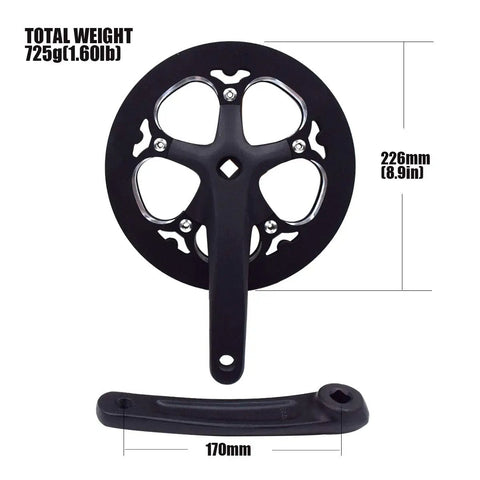 52T 130BCD Crankset For City And Folding Bikes shown with 170mm crank arm, square taper, weight details, suitable for 9/16 inch pedals.