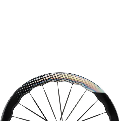 Close-up of the Carbon Disc Wheelset Tubeless Ratchet Bike Wheel 700C 50mm Black, showing spoke detail and rim design.