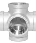 Stainless Steel 1/4 Inch 5-Way Outlet Cross Female Pipe Fitting Tube Connector for DIY Home Plumbing, Heavy Duty Build, High Temperature Resistant, Corrosion Resistant, Low Magnetic Permeability front view