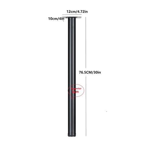 30 Inch Adjustable Round Metal Furniture Legs Set Of 4 For DIY Coffee Table And Dining Table Support Bar Counter Feet Beefy Up To 800 Lb Matte Black Finish, single leg shown