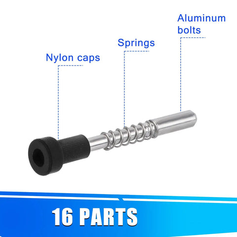 Rock Solid Window Screen Plunger Latches With Caps And Springs 16 Piece Professional Upgrade Kit showing a detailed aluminum bolt and nylon cap.