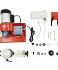 Circular Saw Blade Sharpener 370W Angle Mill Grinder With Water Cooling Tank components layout including motor, water tank, and tools.