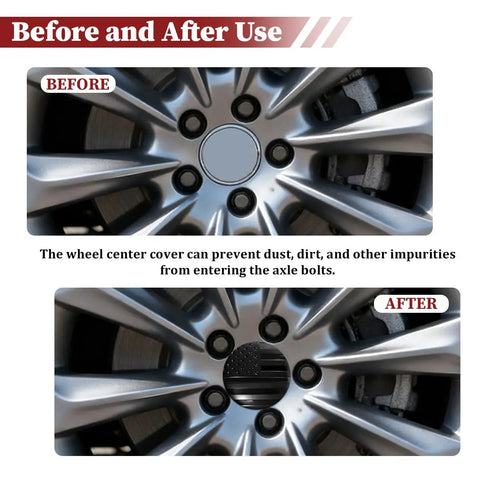 4 Pcs American Usa Flag Wheel Hub Center Cap Covers Forged From Top Tier Aluminum With Tough As Nails Rust Guard For A Badass Slick Fit On Any Daily Driver Or 56Mm Rim Setup before and after installation comparison