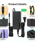 Universal 100-240V AC to 12V DC Power Supply Adapter 102W 8.5A, ETL Listed, with 5.5x2.1mm barrel plug and US power plug details.
