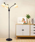 Three Light Modern Reading Floor Lamp With Adjustable Gooseneck 360 Degree Omnidirectional Lighting in a living room setting