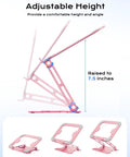 Adjustable Laptop Stand For Desk With Metal Foldable Riser Portable Ventilated Cooling Mount For 10 To 16 Inch Laptops Pink