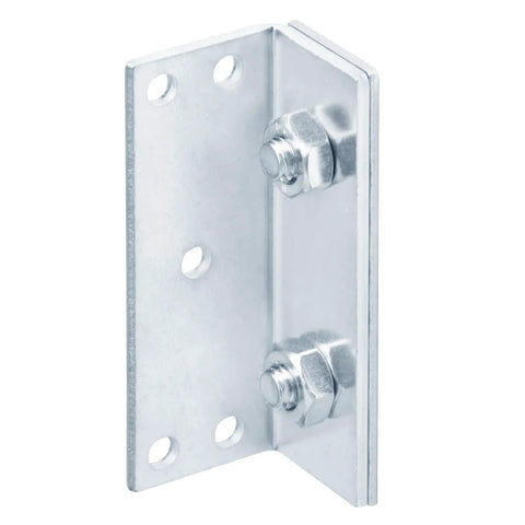 Premium Sturdy Solid 4 Sets No Mortise Bed Rail Brackets for Wood Bed Frame Hardware Fixing Low Carbon Steel Electro Galvanized Blue Finish with M8 Bolts and Screws Diy Friendly Built to Last close-up of metal bracket with bolts.