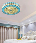 Blue Tiffany Style Mermaid Glass Ceiling Light Dope Vintage Flush Mount Chandelier for Bedroom and Living Room 15.7 Inch