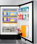 Thirty Two Inch Undercounter All Freezer With Heavy Duty Stainless Steel Shell interior view showcasing frozen desserts and containers.