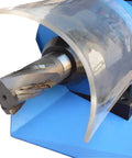 Heavy Duty 1.5 HP Electric Pipe Notcher With V Block Rotary Vise For Copper Steel Tubing showing close-up of cutting tool and protective cover.