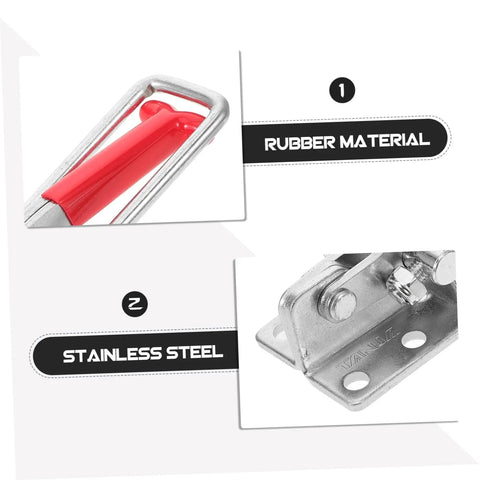 Close-up of Flexible T Handle Latches With Rubber Grip and stainless steel base for Car Hood And Toolbox Secure Latch Kit.