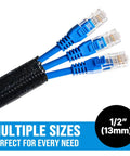 6.5ft Half Inch Cord Protector Split Loom Cable Sleeve For USB Power HDMI Audio Video Wires Braided PET Expandable Sleeving Cat Chew Guard Black