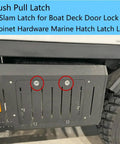 Rock Solid Heavy Duty 2 Piece Flush Pull Slam Latch Kit With Slick Black Steel Build on cabinet door.