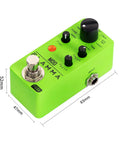 Green Mini Modulation Pedal With 11 Classic Effects Chorus Flanger Tremolo Phaser Vibrato Rotary Liquid Auto Wah Stutter Ring Low Bit Durable Metal Shell Tiny But Mighty Portable For Stage And Studio Use Pedalboard Friendly, dimensions shown