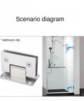 Diagram of 90 Degree Glass Door Hinge Stainless Steel Wall Mount Frameless Glass Fixing T Clip for bathroom display doors.