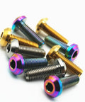 6 Pack M8x15mm Titanium Hex Socket Cap Screws For Motorcycle Disc Brake Mod in various colors against a white background.