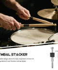 Premium Threaded Cymbal Stacker Mount Boom Arm With Sleeve Clutch For Electronic Drum Set, shown with drumsticks on snare.