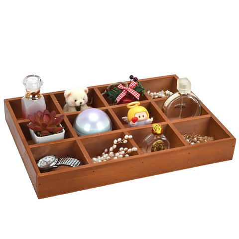 All Natural Wood Sorting Tray With Multi Grid Compartments For Jewelry Beads Craft Supplies Game Pieces And Small Parts Desktop Organizer