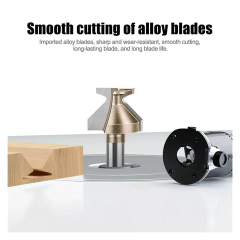 R8 Arc Bending Router Bit Set In 6/8/12mm And 14 Or Half Inch Shank Size showing smooth cutting alloy blades on wood.