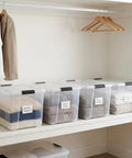 60 Quart Clear Plastic Storage Bins With Secure Latching Lids Heavy Duty Stackable Tote Containers For Home Organization in closet.