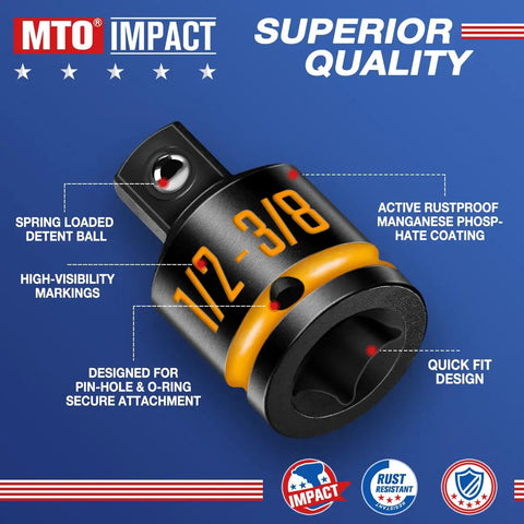 Two Pack Half Inch Female To Three Eighths Inch Male Impact Socket Adapters Do It All With Paint Filled Markings Made From CR-MO Steel