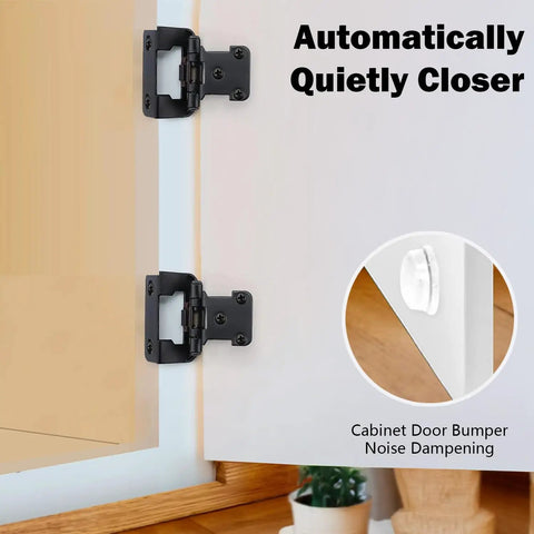 Matte Black Self Closing Cabinet Hinges 32 Pack Soft Close Door Hardware Semi Hidden Steel Build on cabinet doors with noise dampening.