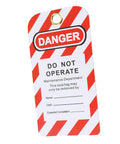 Lockout Tag Rewritable Safety Sign For Industrial Job Sites Reusable Hanging Warning Label with red stripes and eyelet