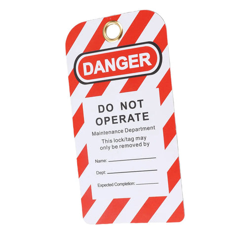 Lockout Tag Rewritable Safety Sign For Industrial Job Sites Reusable Hanging Warning Label with red stripes and eyelet