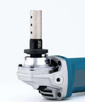 Side view of blue handheld grinder with diamond-coated finger bit (20mm dia) attached via 5/8-11 to 3/8 hex adapter