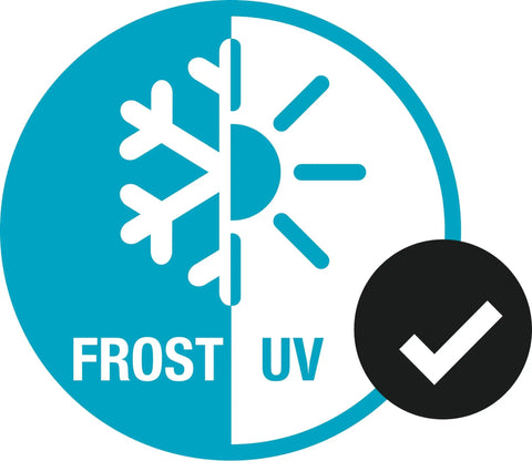 Frost and UV resistant symbol for Three Quarter Inch HighFlex Garden Hose 82 Feet With Comfort Grip Connector No Kink.
