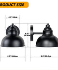 Two Pack Matte Black Outdoor Wall Lights With E26 Socket Base Farmhouse Barn Style Sconces product size illustration