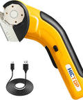 Heavy Duty Cordless Electric Scissors For Cardboard Box Cutter With Safety Lock And Rechargeable Battery Lightweight Power Tool shown with USB cable.