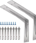 Heavy Duty Shelf Brackets 12x8x2 Inches, One Fifth Inch Thick Solid Stainless Steel L Brackets with included hardware, two pack