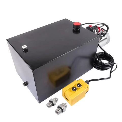 Beefy 12V DC Double Acting Hydraulic Dump Trailer Power Unit With 20 Quart Steel Reservoir SAE 6 Ports And 3200 PSI