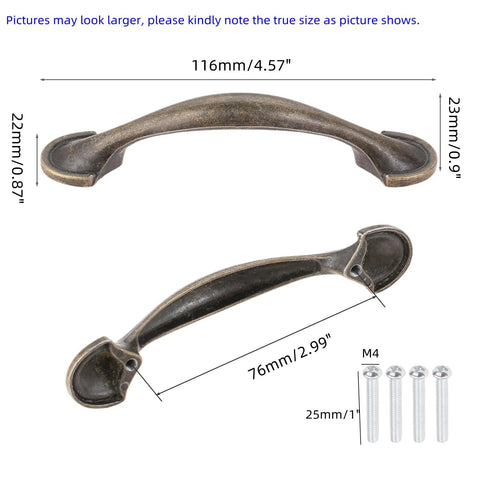 Antique Bronze Cabinet Pulls Set Of 4 Arch Style Kitchen Cabinet Handles With Screws, 116x22mm Size, 76mm Hole Spacing, Zinc Alloy