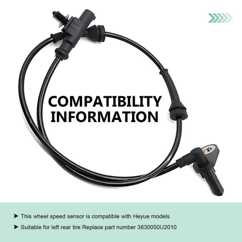 Black rear-left ABS wheel speed sensor with connector and wiring harness for Heyue; OEM 3630050U2010 compatible.