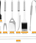 All In One Grill Tools Set 15 Pcs Stainless Steel BBQ Accessories Kit With Portable Carry Bag displayed with utensils