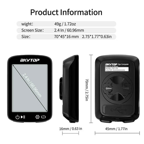 GPS Bike Computer With Wireless Data Sync And Green Auto Backlight 2.4 Inch LCD Screen Speedometer Odometer IPX7 front and back view