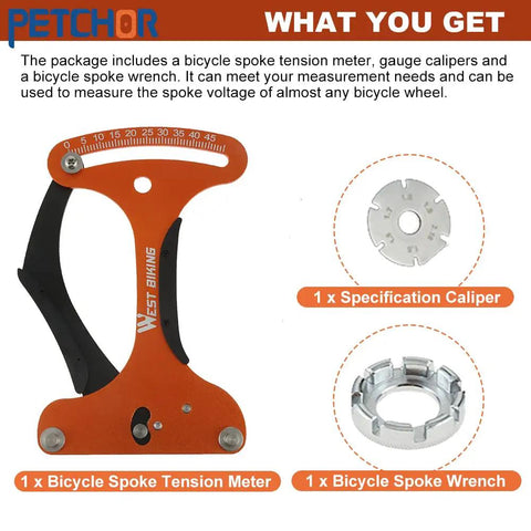 Spoke Tension Meter Tool Pro Grade Aluminum Alloy Bicycle Wheel Tension Gauge Indicator For Accurate Spoke Tension Readings, wrench