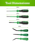 210 Series Six Piece Terminal Screwdriver Set With Partially Insulated Shafts tool dimensions overview