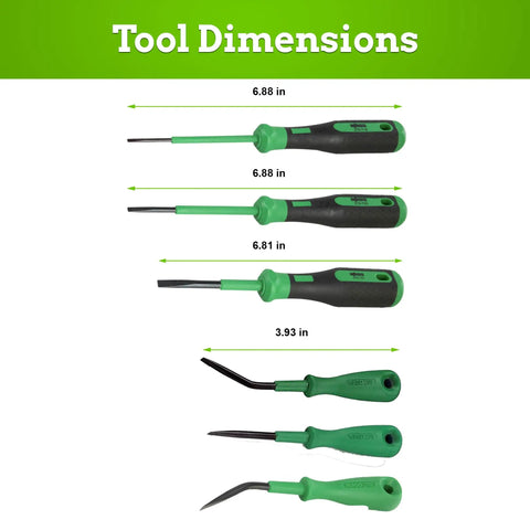 210 Series Six Piece Terminal Screwdriver Set With Partially Insulated Shafts tool dimensions overview