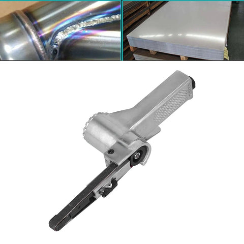 Top Shelf Pneumatic Belt Sander With Retractable Trigger and Ultra Thin Pressure Plate for smooth wood metal finishing.