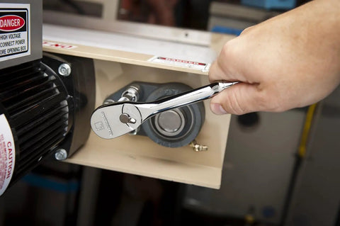 Quarter Inch Drive 51-Piece Socket Set With 6-Point SAE And Metric Sockets use in tight space with thumbwheel ratchet