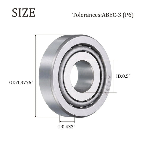 Beefy Heavy Duty Tapered Roller Bearing Cone And Cup Set 0.5 Inch Bore 1.3775 Inch OD 0.433 Inch Thick Chrome Steel ABEC 3