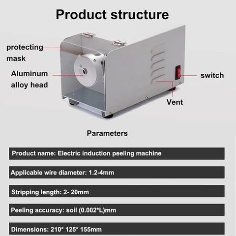 Industrial Heavy Duty Electric Automatic Wire Stripping Machine For 1.2-4mm Cable Twisting And Cutting With Fullmetal Build Fast Stripper Tool showing switch, vent, and aluminum alloy head.