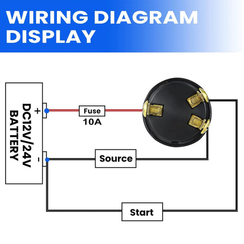 Wiring diagram for Three Position Key Off On Start Boat Ignition Switch For Outboard Motors with brass terminals